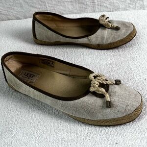 UGG Espadrille Ballet Flats Indah Canvas Womens 9.5 Slip On Neutral Coastal Shoe